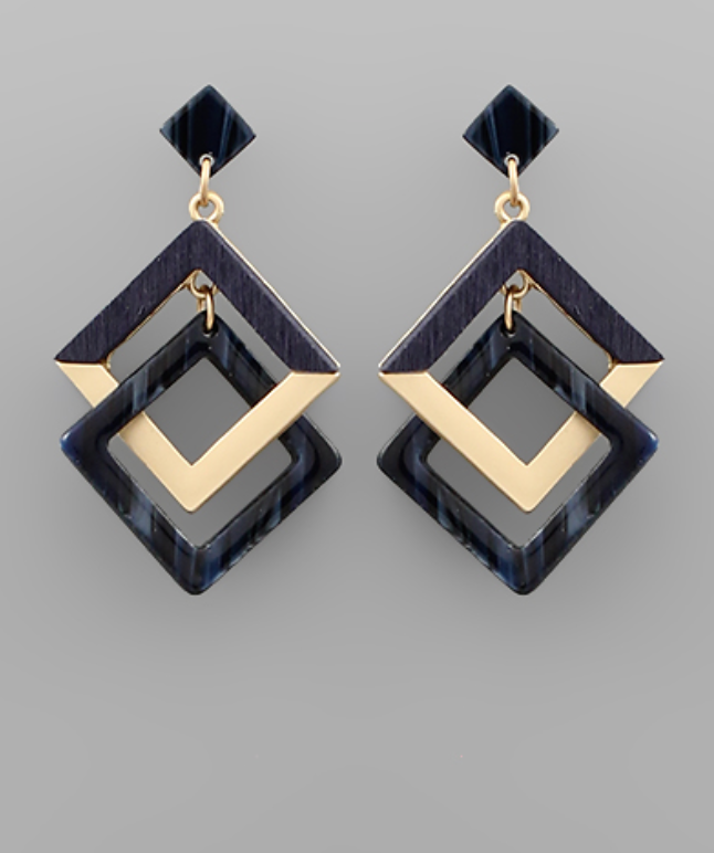 Double Square Link Earrings