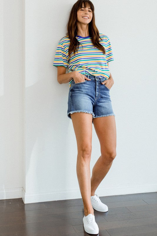 Hi-Rise Fray Hem Shorts - Medium Dark
