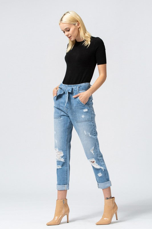 Super Hi-Rise Belted Jeans - Light Wash - Final Sale