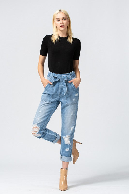 Super Hi-Rise Belted Jeans - Light Wash - Final Sale