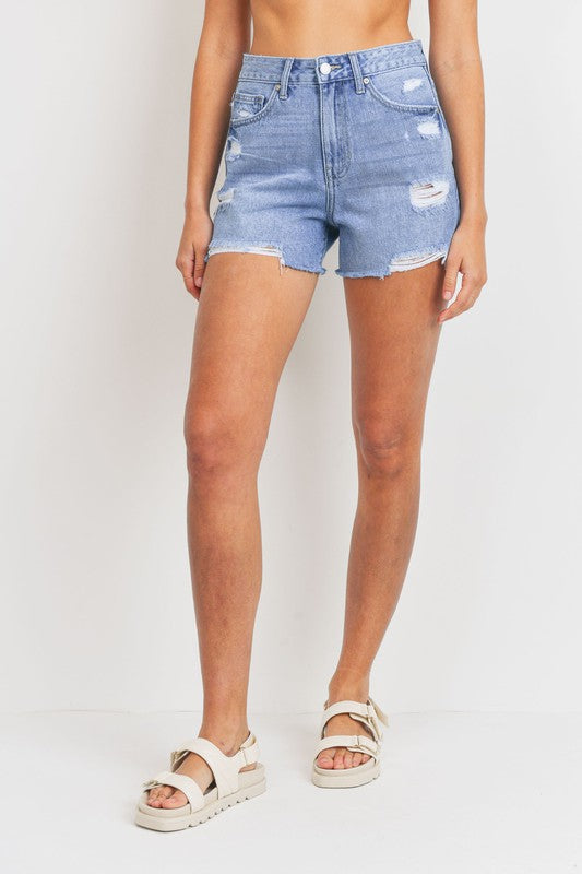 Hi-Rise Distressed Tomgirl Denim Shorts