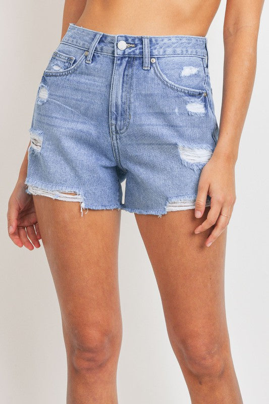 Hi-Rise Distressed Tomgirl Denim Shorts