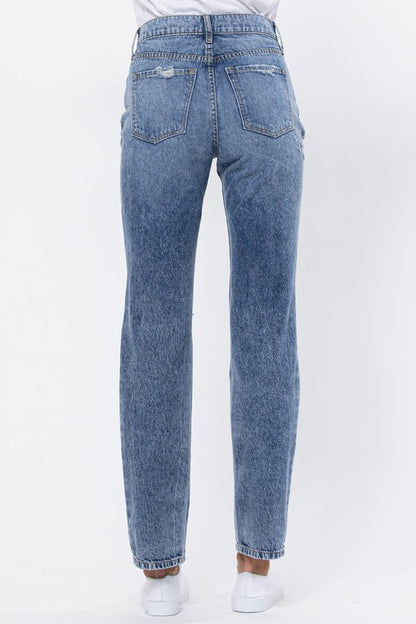 Hi-Rise Straight Distressed Denim