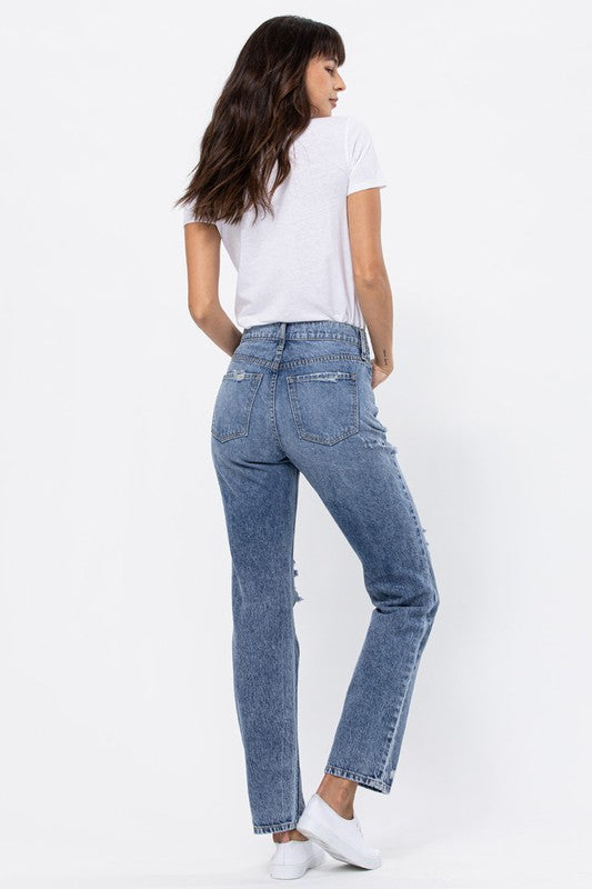 Hi-Rise Straight Distressed Denim