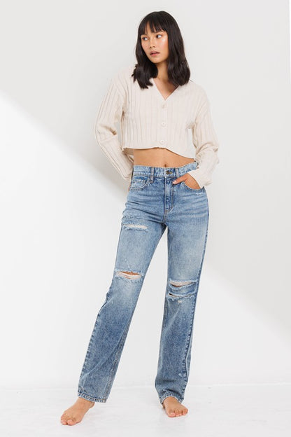 Hi-Rise Straight Distressed Denim