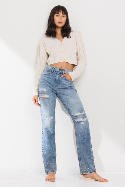 Hi-Rise Straight Distressed Denim