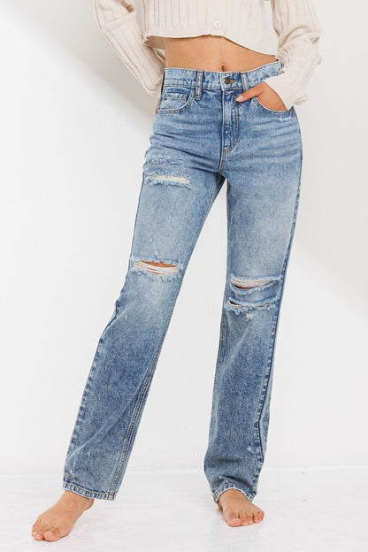 Hi-Rise Straight Distressed Denim