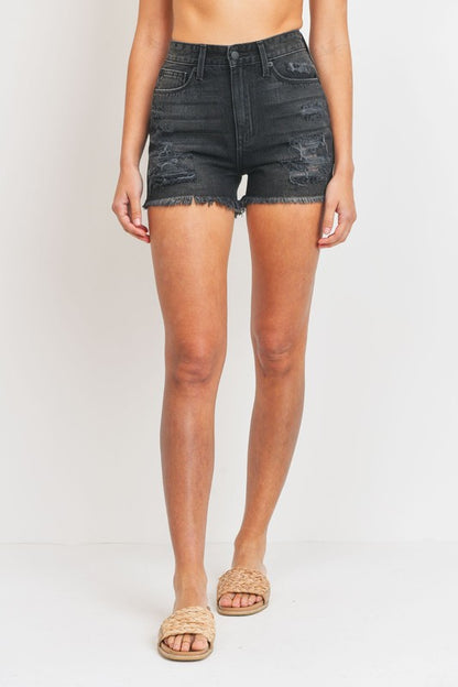 Hi-Rise Destroyed Fray Denim Shorts