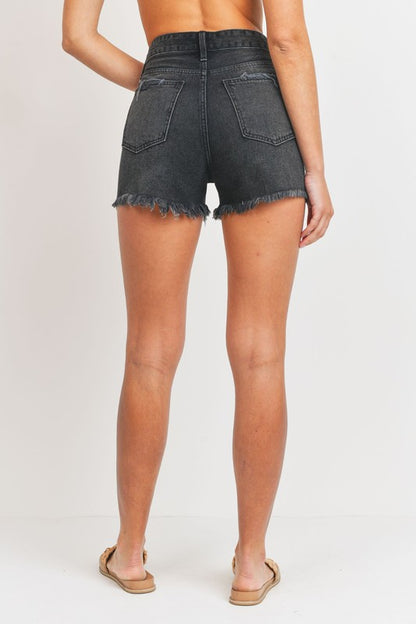 Hi-Rise Destroyed Fray Denim Shorts