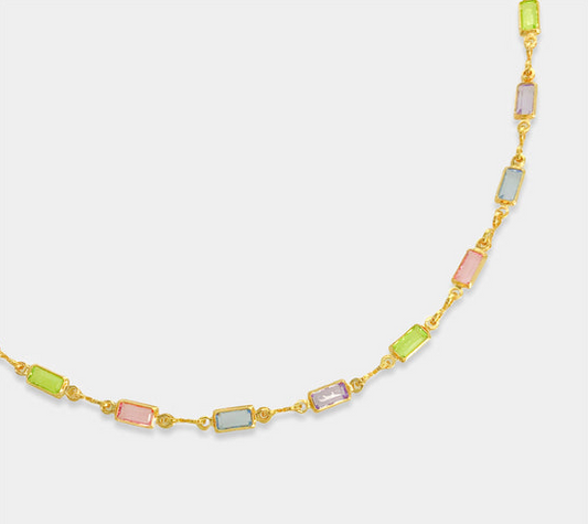 Color Baguette Cut Chain Necklace - gold filled