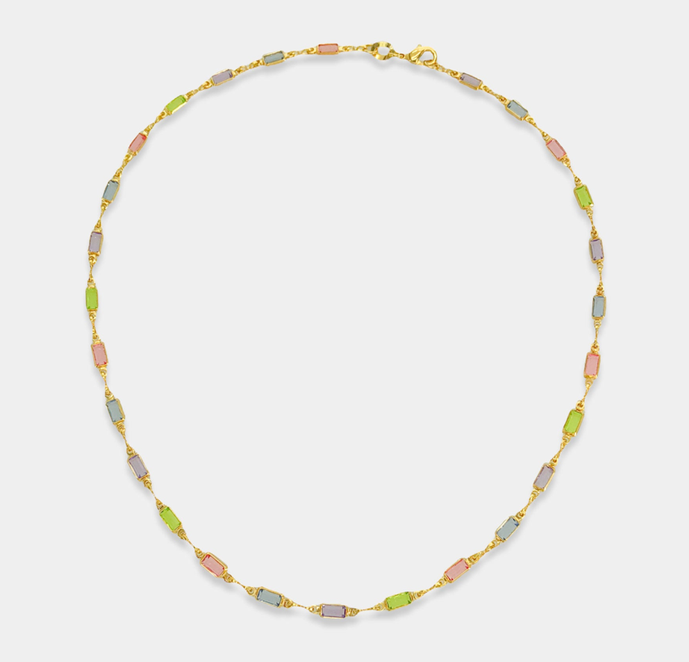 Color Baguette Cut Chain Necklace - gold filled